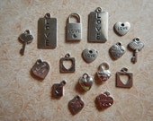 16 Assorted Love Heart Phrases Charms Valentine Wedding Silver Pewter Lead and Nickel Free