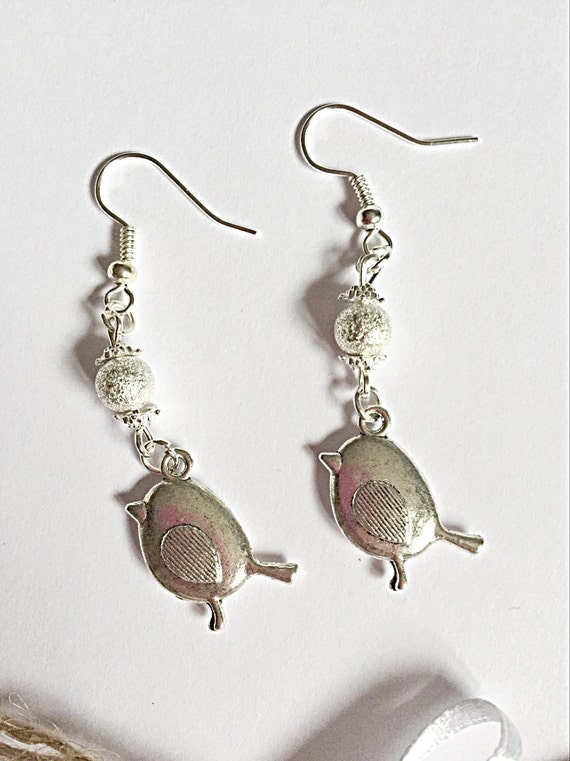 Robin Dangly Earrings Silver Robin Earrings Bird Earrings