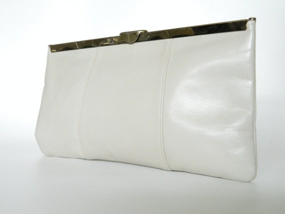 White Leather Clutch Vintage Handbag / StunningVintage