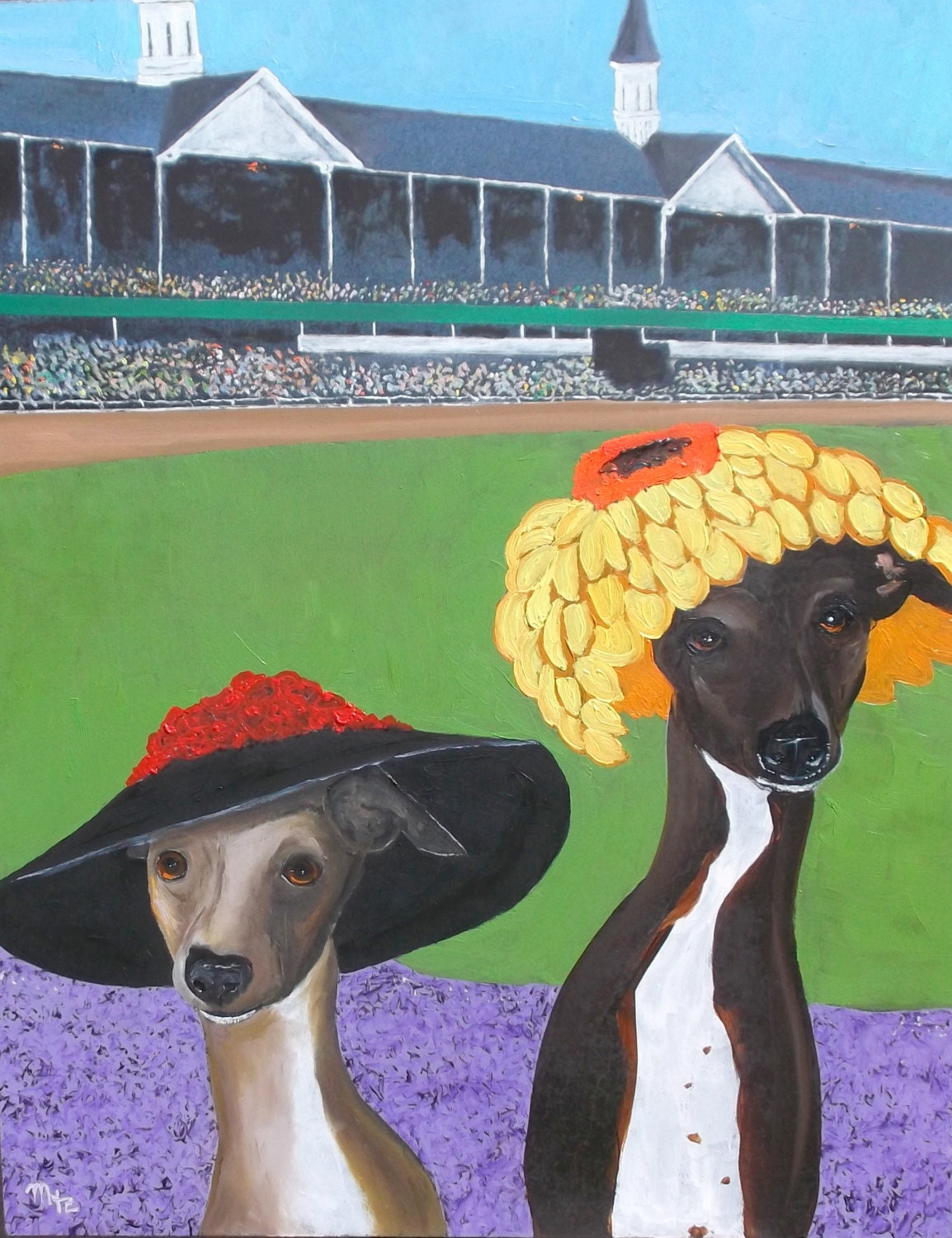 Greyhound Art Print of an original oil painting Derby