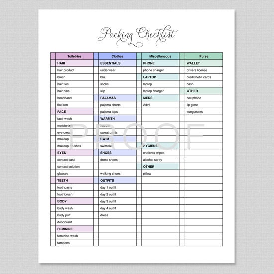 packing checklist