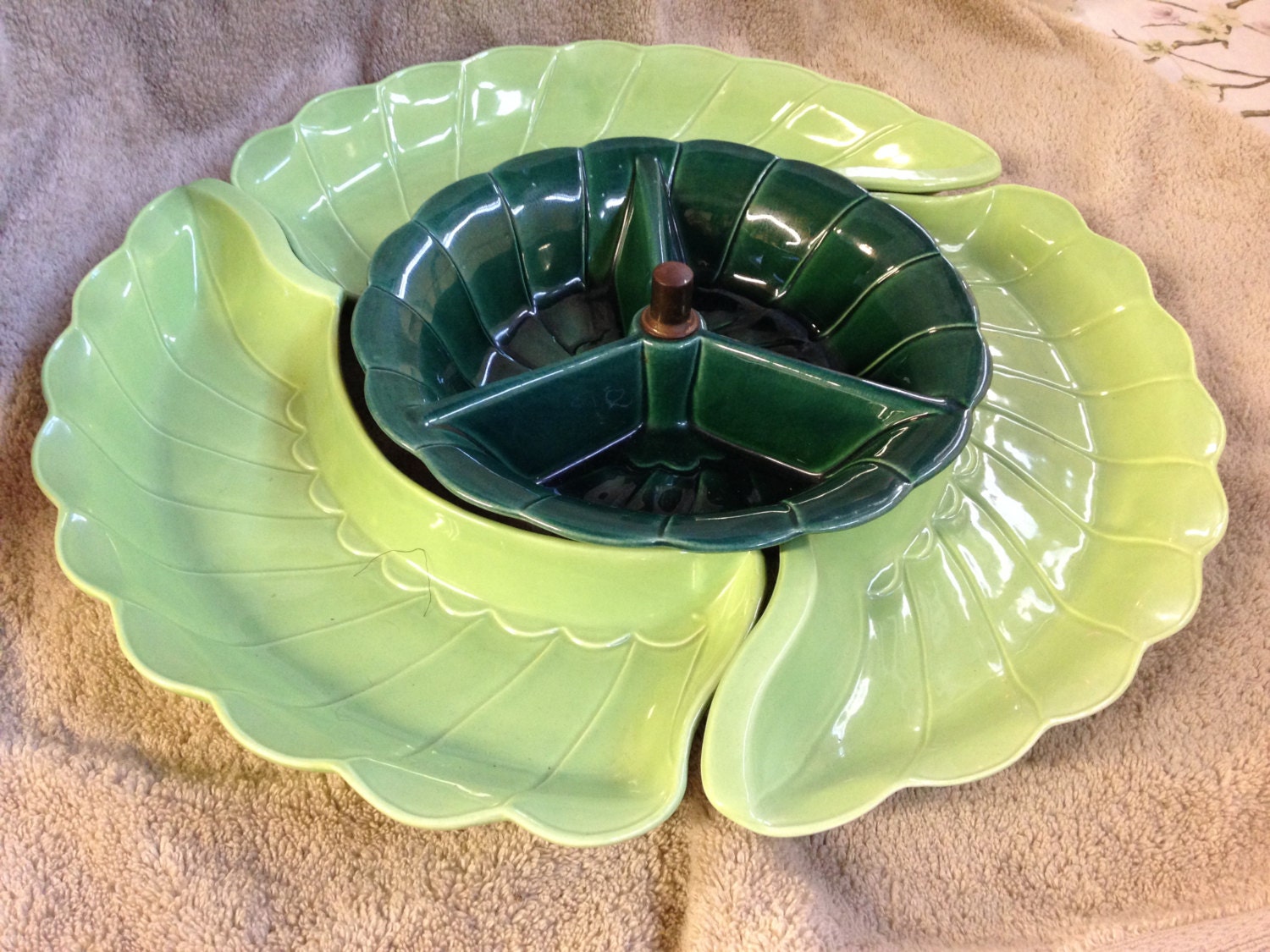 Lane And Company Bright Green 4 Piece Lazy Susan California Pottery set