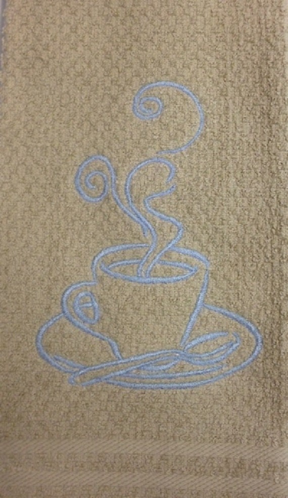 Items similar to Coffee Cup Embroidered Kitchen Towel on Etsy