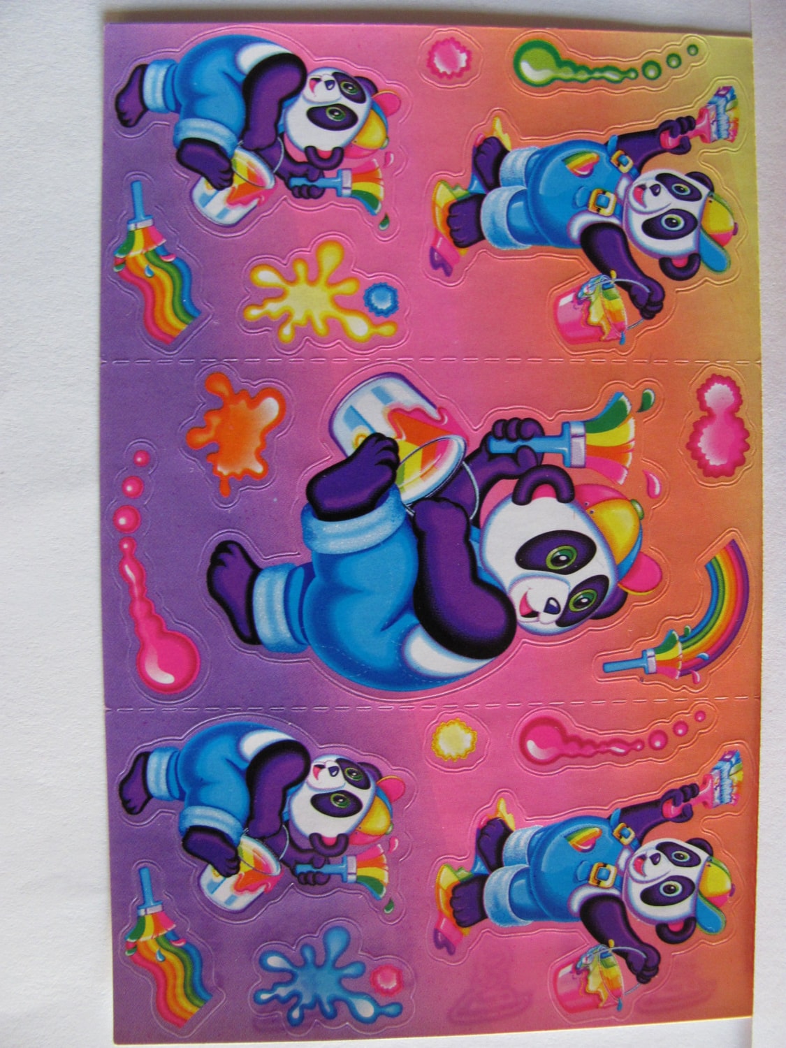 Vintage Lisa Frank Painter Panda Bear Sticker Sheet 80's