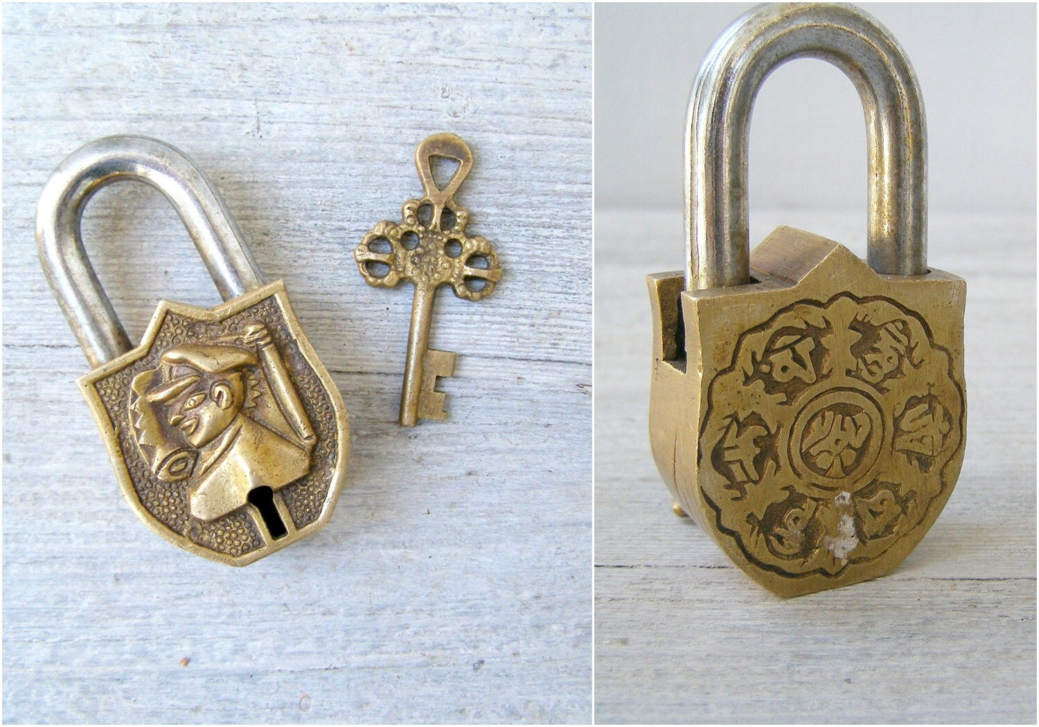 Retro Brass Heavy Padlock and Key, Safeguard Working Lock and key