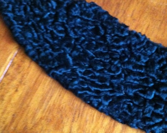 Vintage Black Persian Curly Lamb Collar piece Lined in Soft Suede Clean Edges