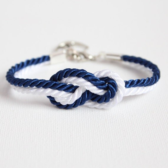 Sailor Knot Bracelet Navy Blue and White with Anchor Charm
