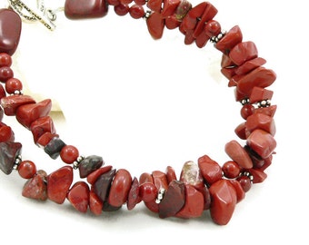 Red Jasper Bracelet - Chunky Bracelet - Gemstone Bracelet - Multi Strand Bracelet - Sterling Silver - Artisan Jewelry