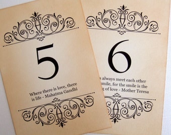 Wedding Table Numbers Vintage Table Numbers Quotes Table