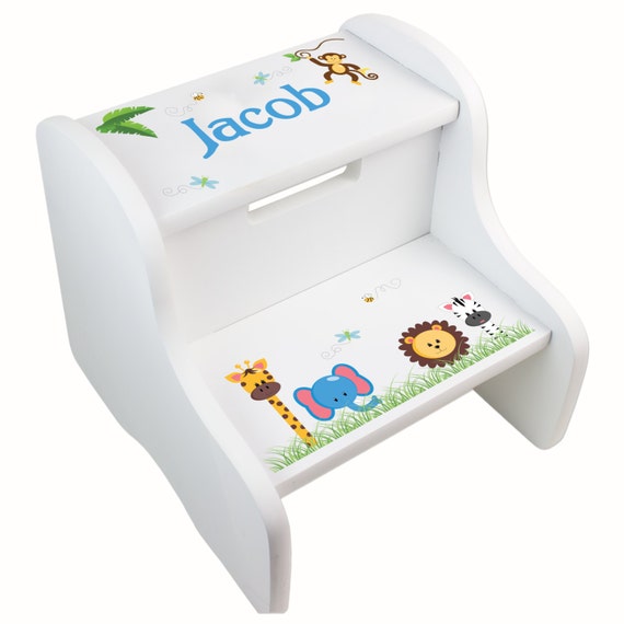 Boy's Personalized White Two Step Stool Childs Custom by MyBambino