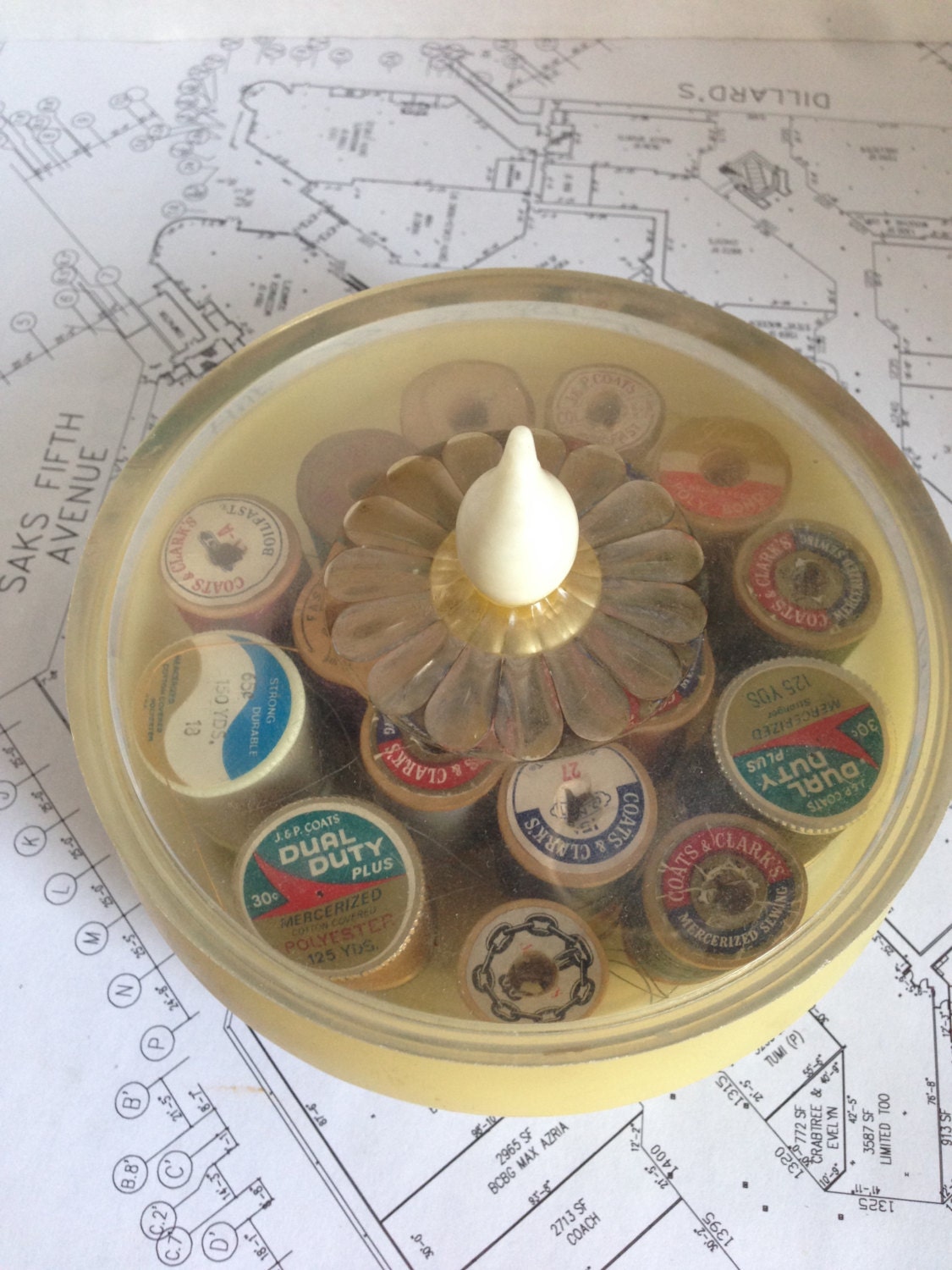 Vintage Plastic Dish with Lid Candy Dish Trinket Dish Sewing