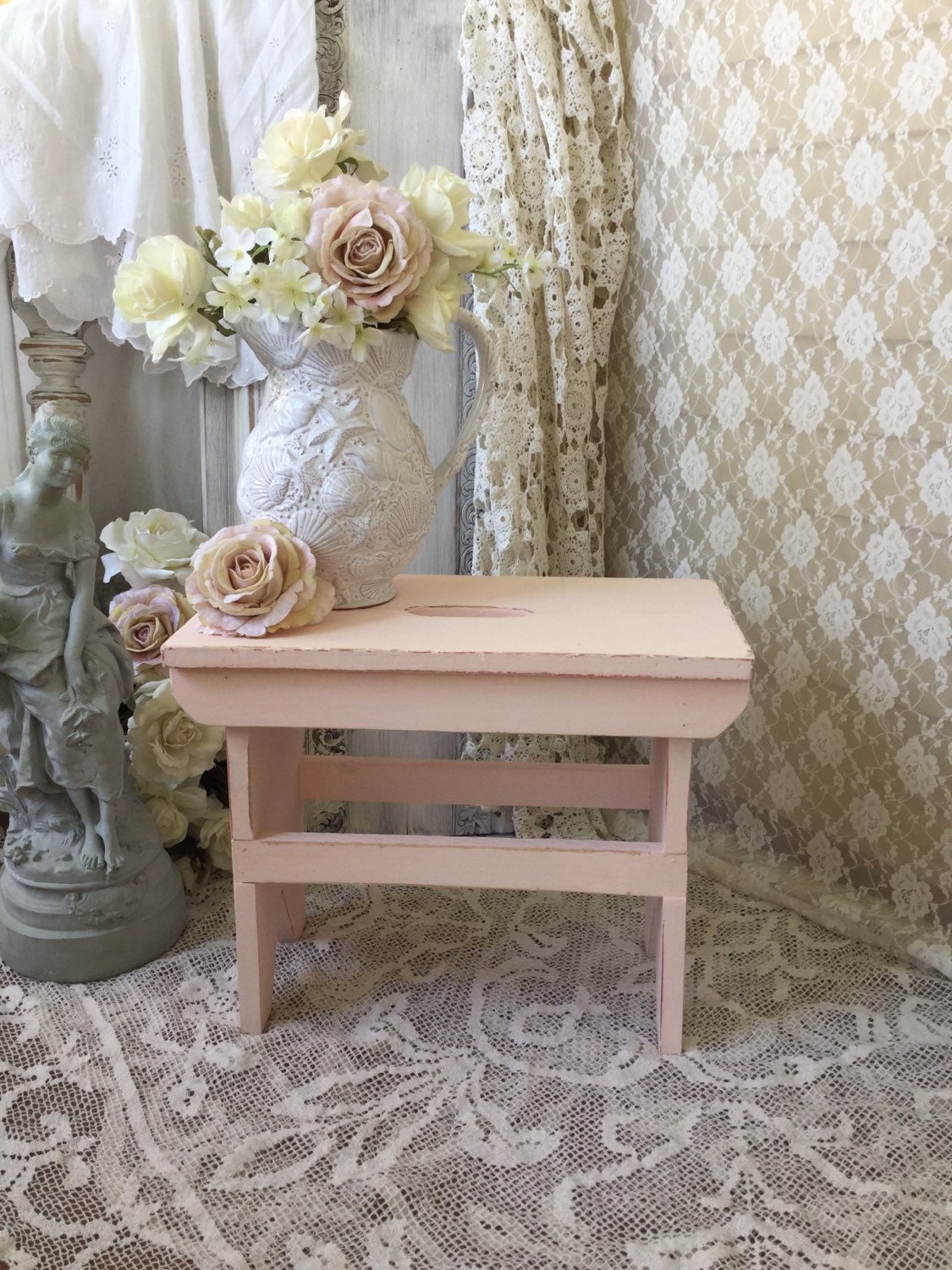 shabby pink stoolfootstoolwooden stoolbenchshabby by shabby pink stoolfootstoolwooden stoolbenchshabby by