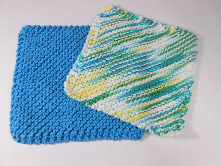 Blue Cotton Washcloths Set of 2 Knit Dishcloths by ramsgirldesign