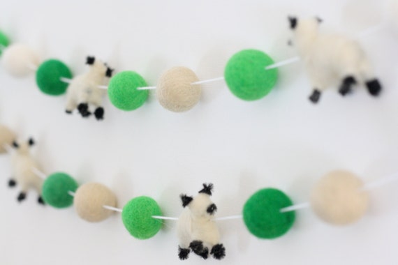 pom pom sheep garland Color & Sheep  Wool Pom Garland  Felt Pom Nursery Bunting Custom Ball