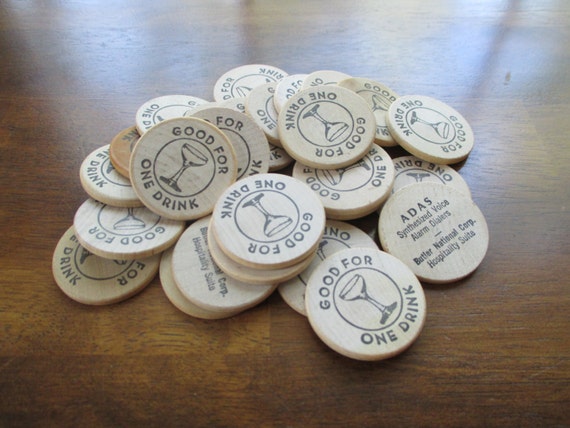 Vintage Wooden Drink Chip's Drink Token's Set of