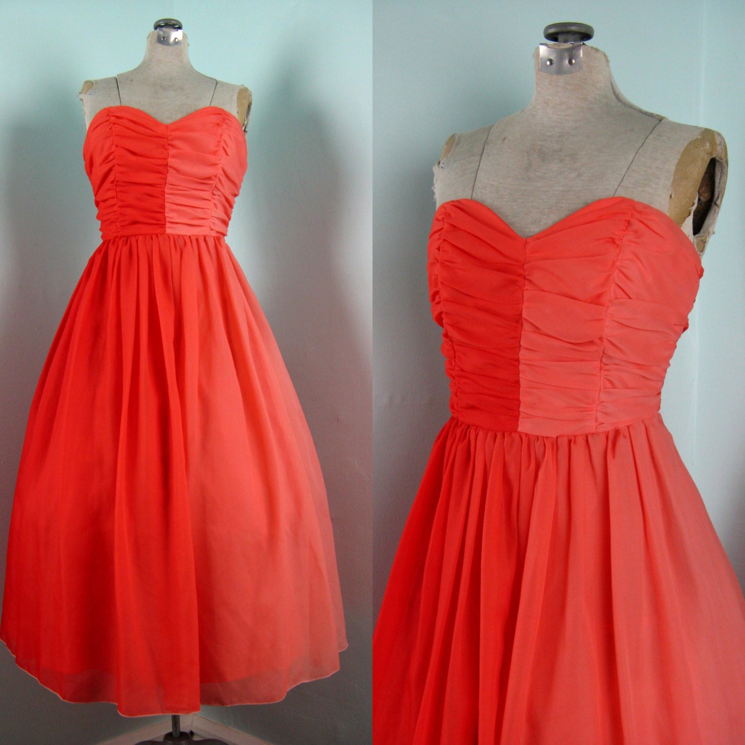 Vintage 1970s Dress ORANGE CRUSH Ombre Strapless Full Skirt Party Prom ...