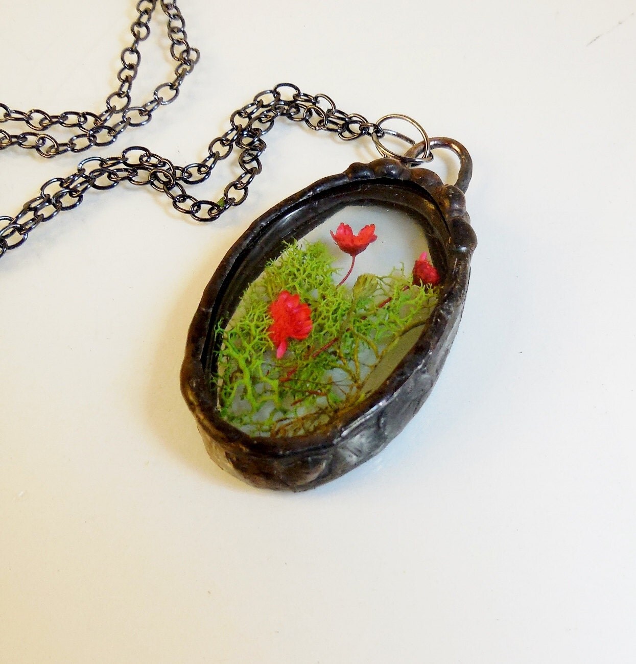 Terrarium Necklace Natural Real Moss Dried Real Flowers