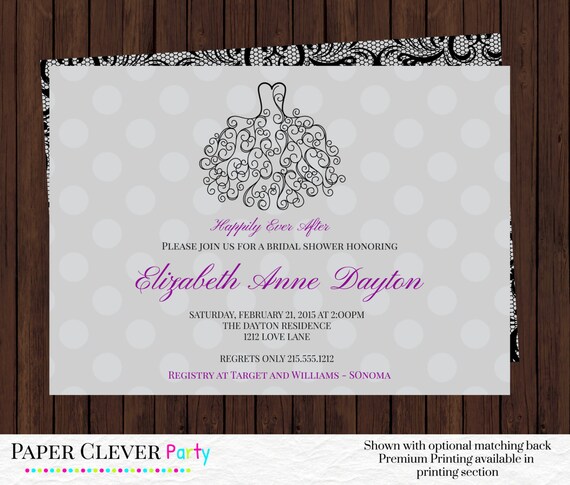 Black dress bridal shower invitations modern gray hand-drawn-- black and gray wedding shower invite printable file or printed Il_570xn