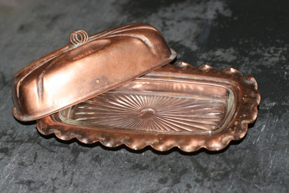 hammered copper butter dish