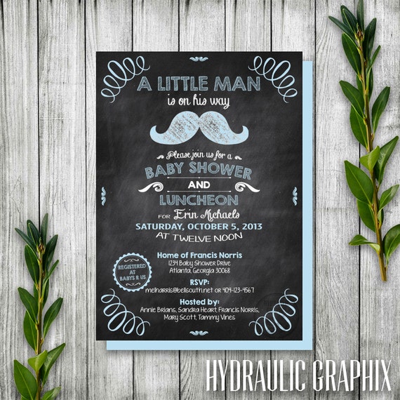 Little Man Baby Shower Invitation, Printable Chalkboard Invitation for Baby Shower, Vintage Mustache Little Man Invitation Il_570xn