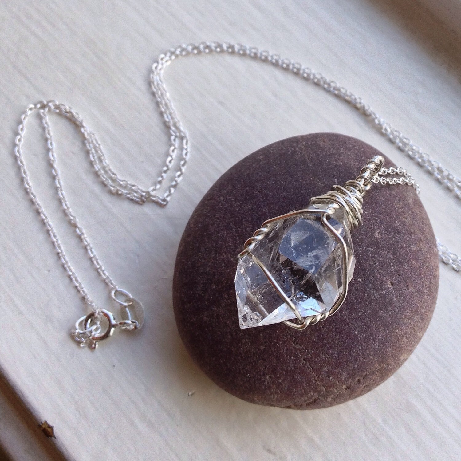 Herkimer Diamond Raw Necklace Double Terminated Quartz