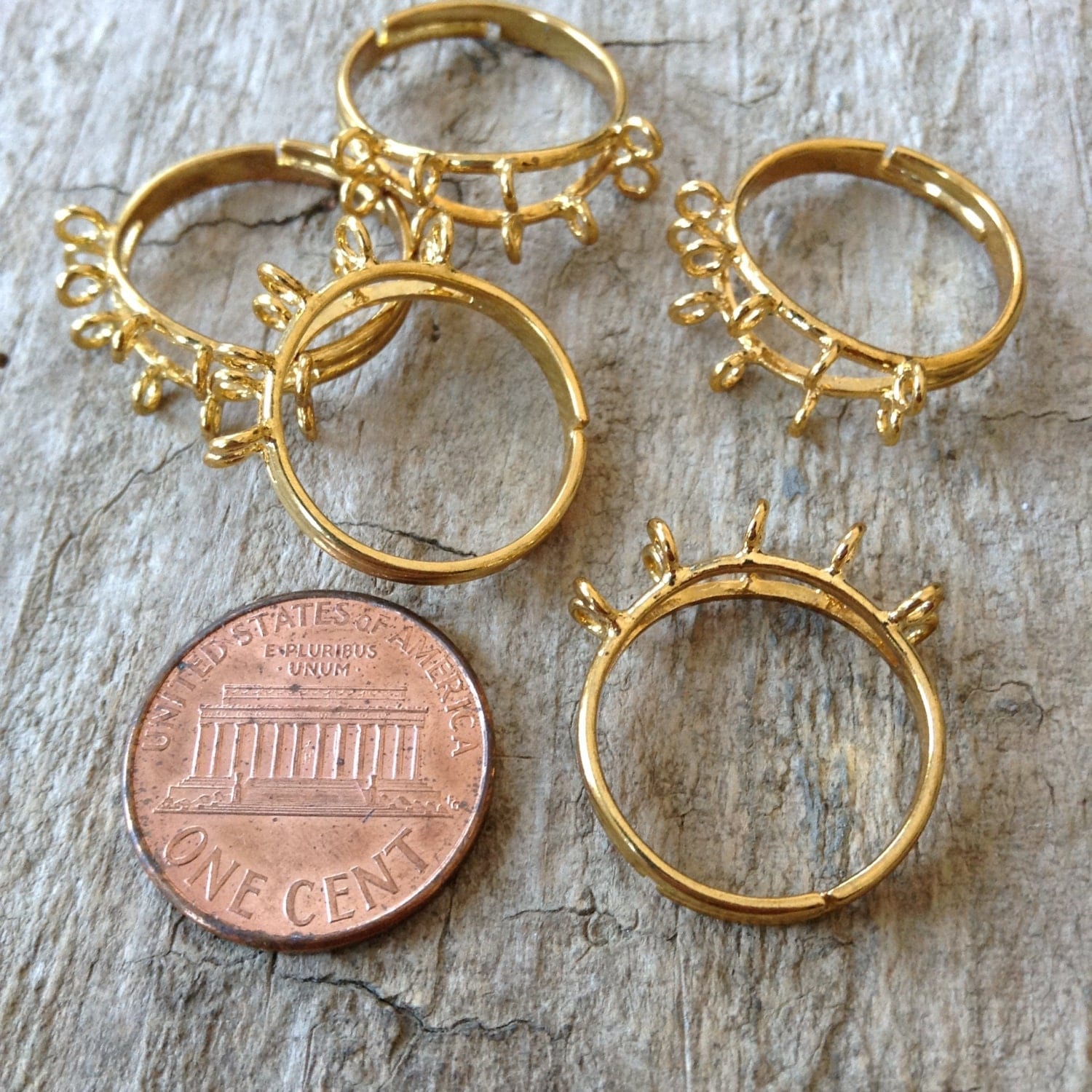 5pcs Gold Plated Ring Blanks Adjustable Ring 10 Loops