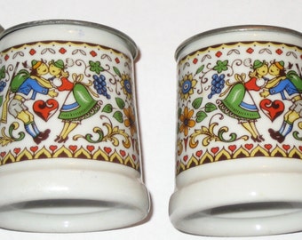 Pair of vintage small or mini steins ceramic with metal tops Rein Zinn BMF