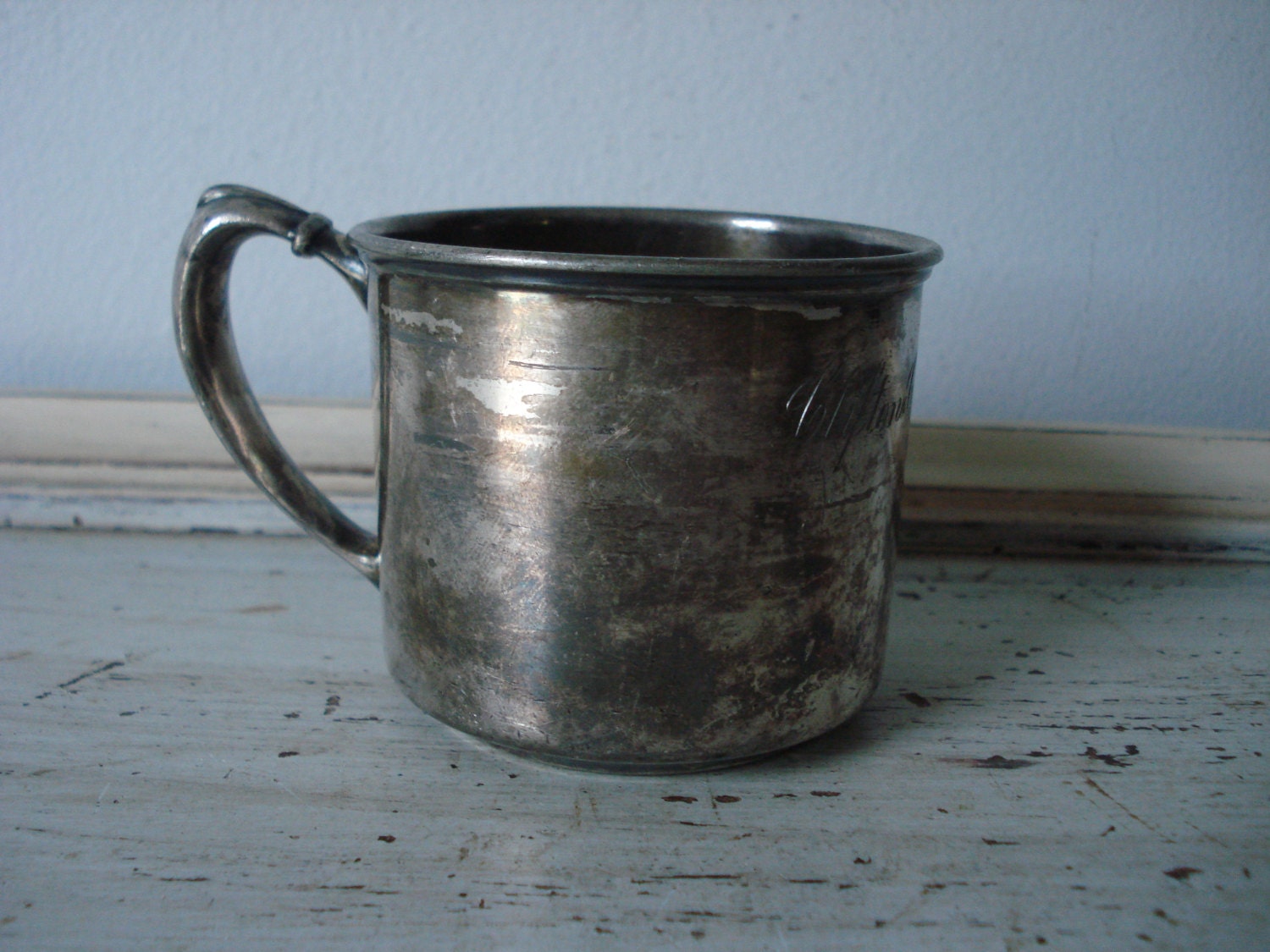 vintage silver engraved baby cup/silver by ComfortablyVintage