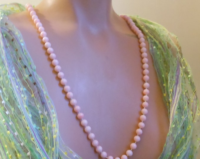 Les Bernard necklace, art glass, hand tied, striated blush pink