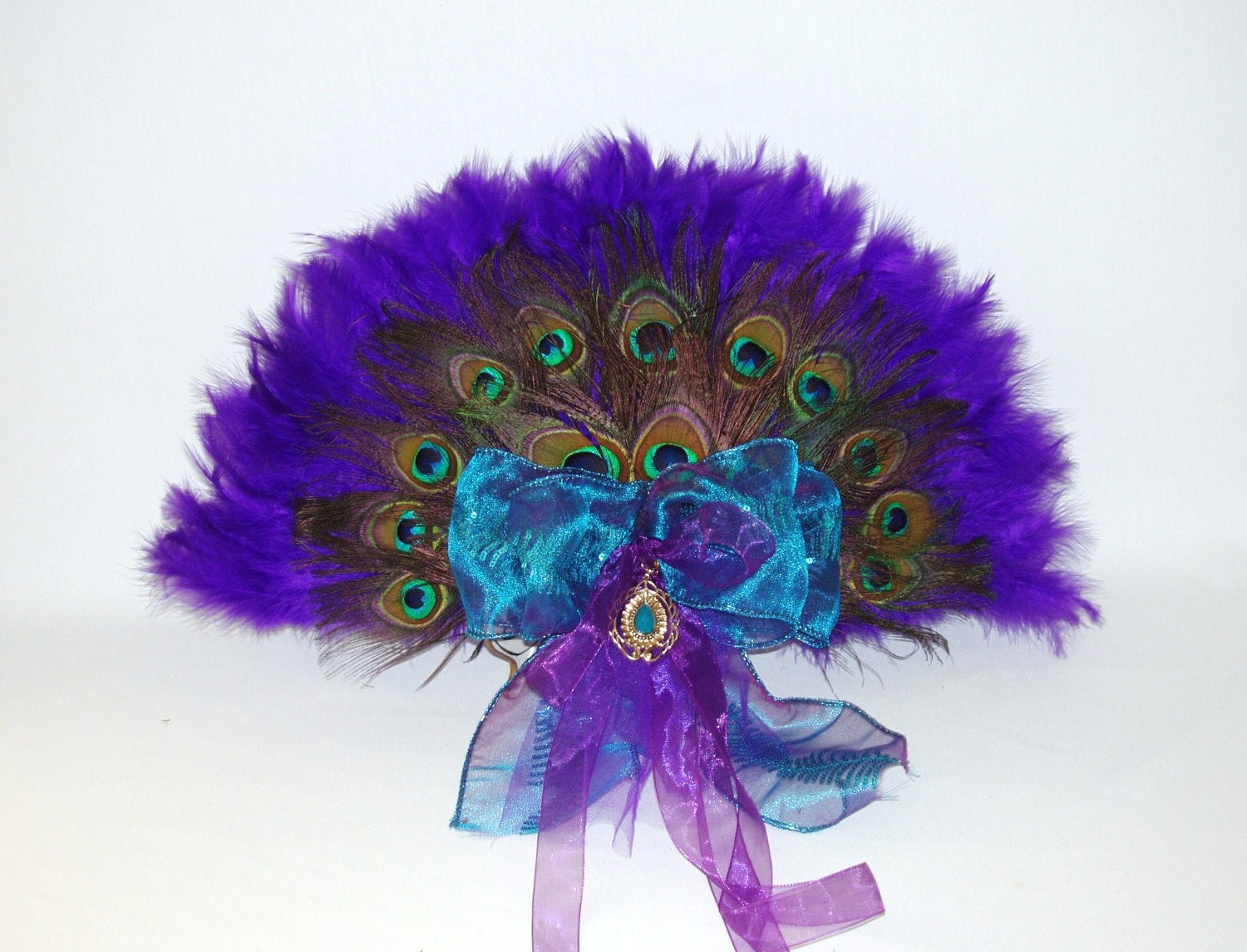 Gorgeous Handheld PEACOCK Purple Turquoise by LizAnnFlorals