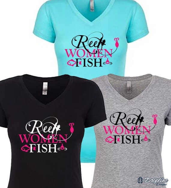 Reel Women Fish. Fishing V Neck Tee Shirt.