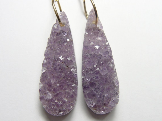 Natural Amethyst Druzy Earrings with handmade 18guage 14k gold fill ear wires.