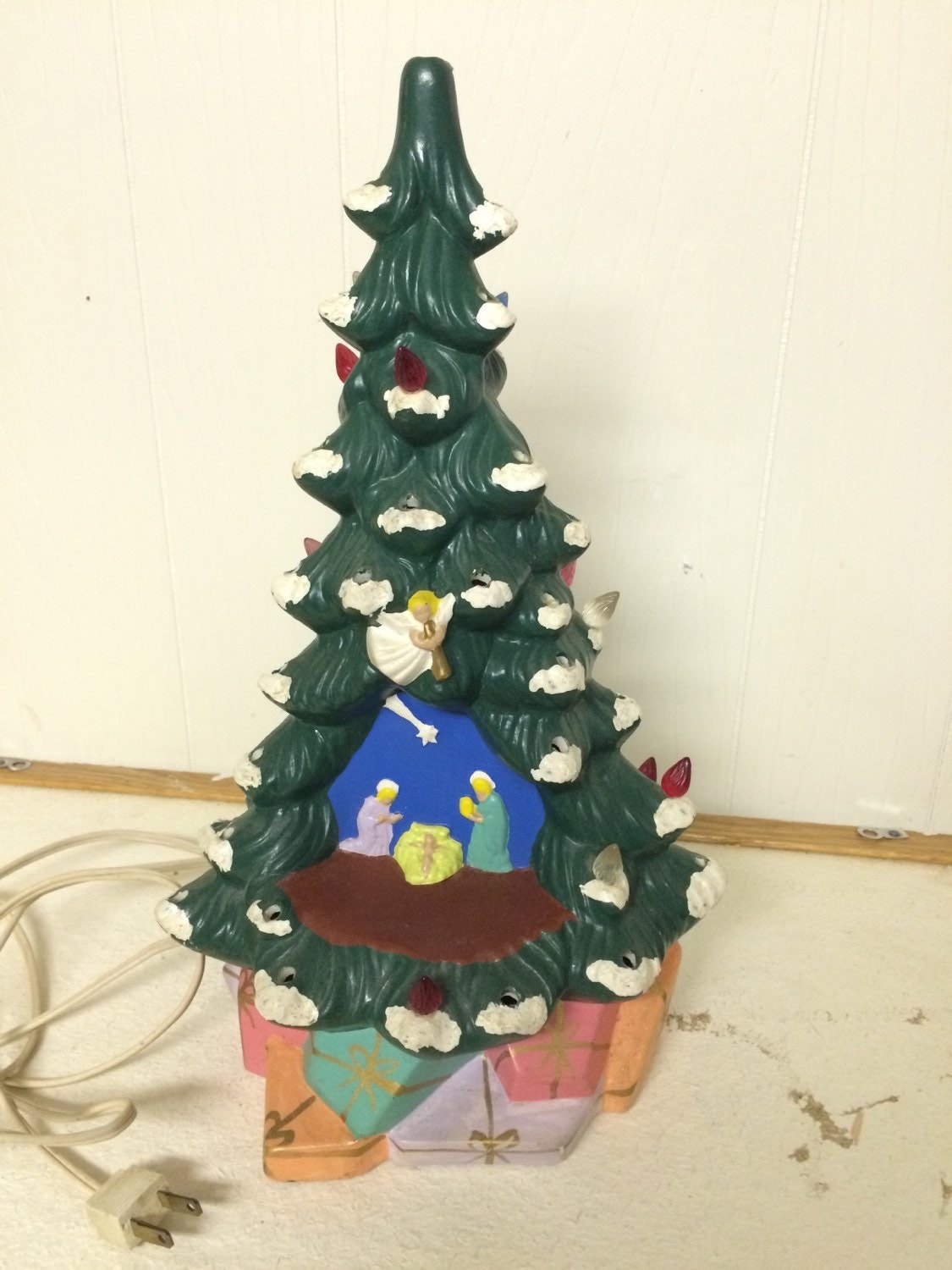 Lighted Ceramic Christmas Tree Nativity Music by tiedyeproductions