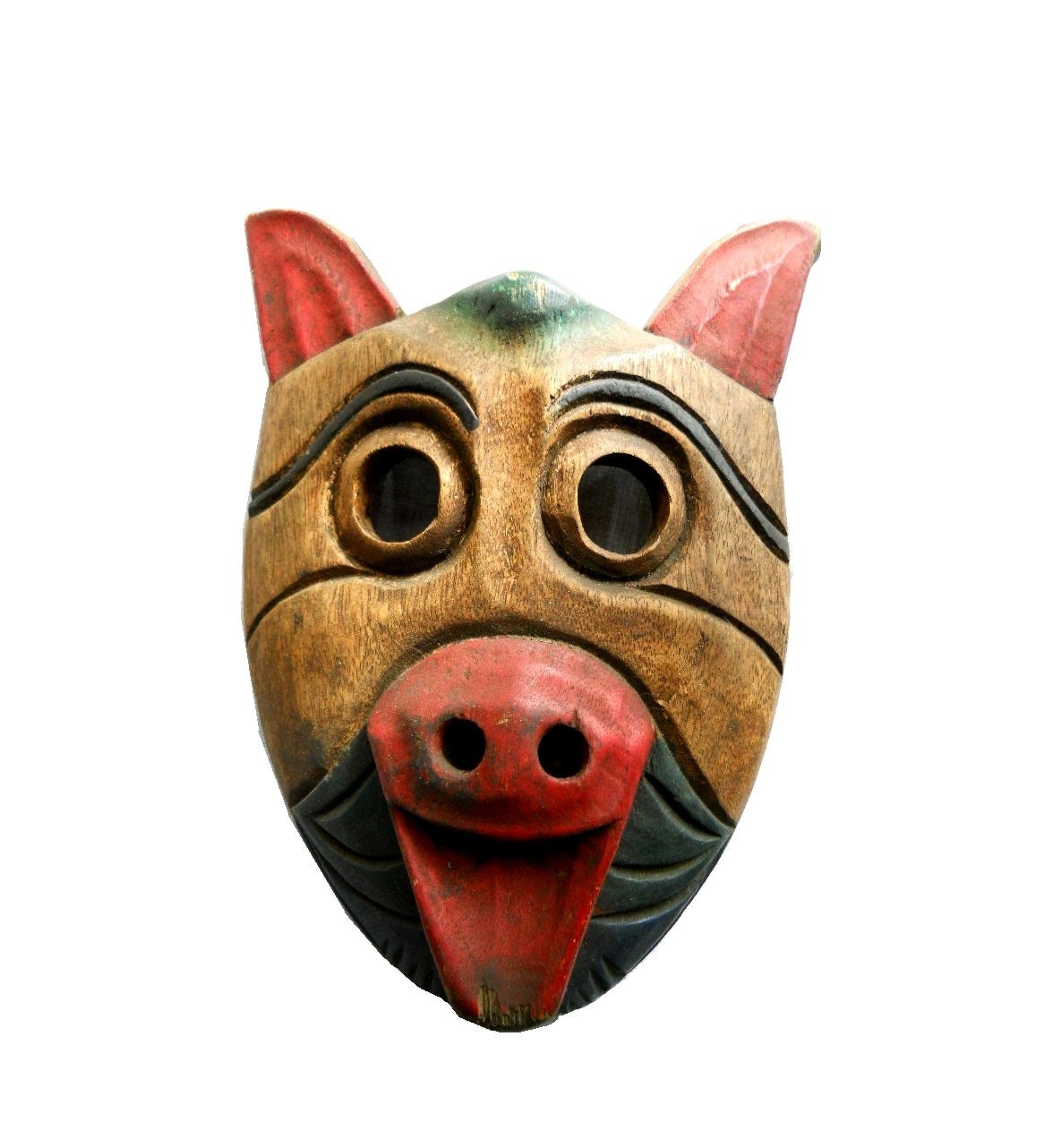 Uncategorized Pig Mask rustic industrial wood tribal hand carved native bear pig mask