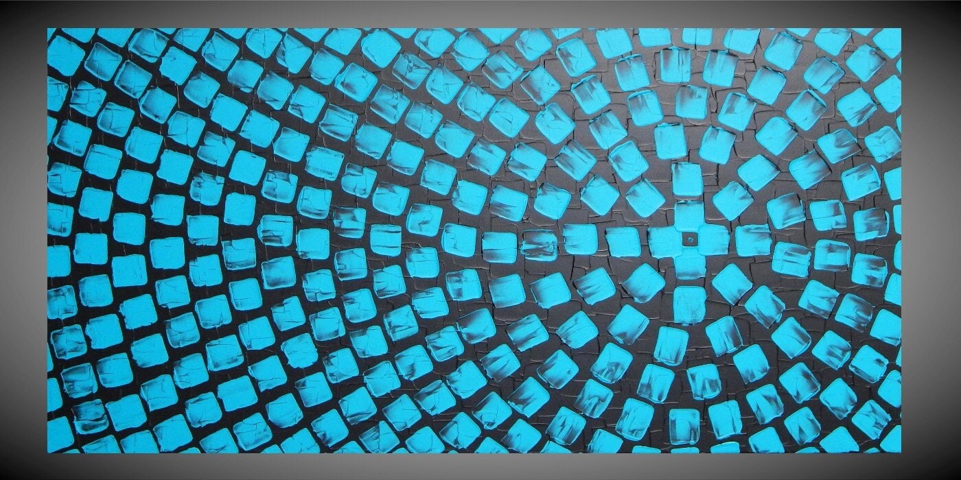 Origineel abstract acryl schilderij moderne door acrylkreativ Turquoise grijs geschilderd