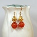 Carved carnelian earring Gold vermeil bead gemstone drop earring Orange carnelian semi precious gemstone earrings Office carnelian jewelry