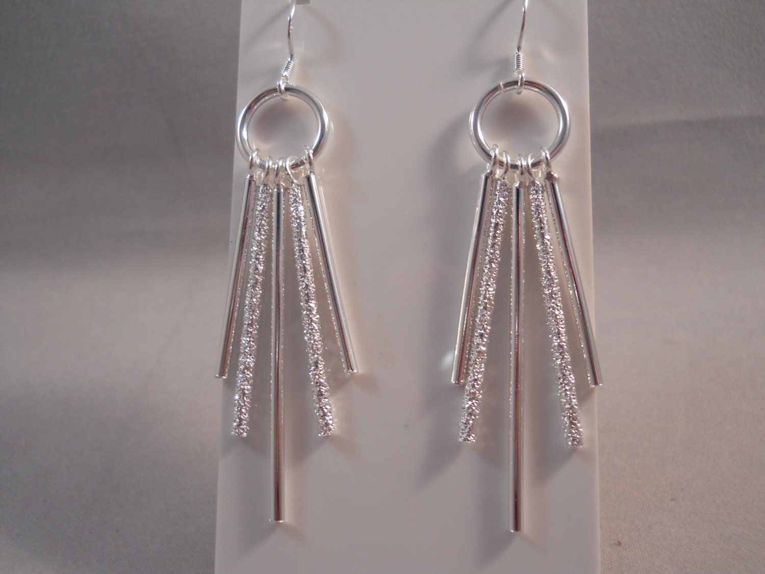 Silver Tone Rods Dangle Earrings