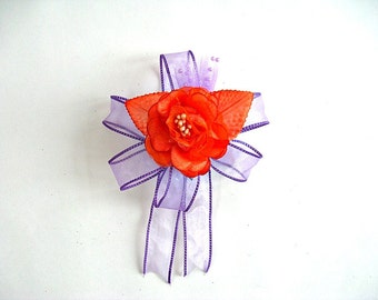 Lavender and orange all occasion gift bow, Gift wrap bow, Gift bow for birthdays, Bridal shower bow, Party decorations, Handmade bow
