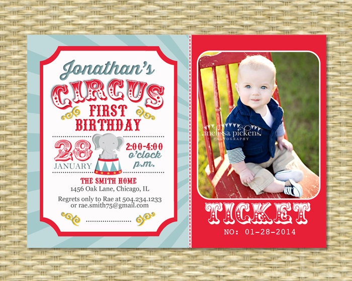 Circus Themed First Birthday Invitations 2