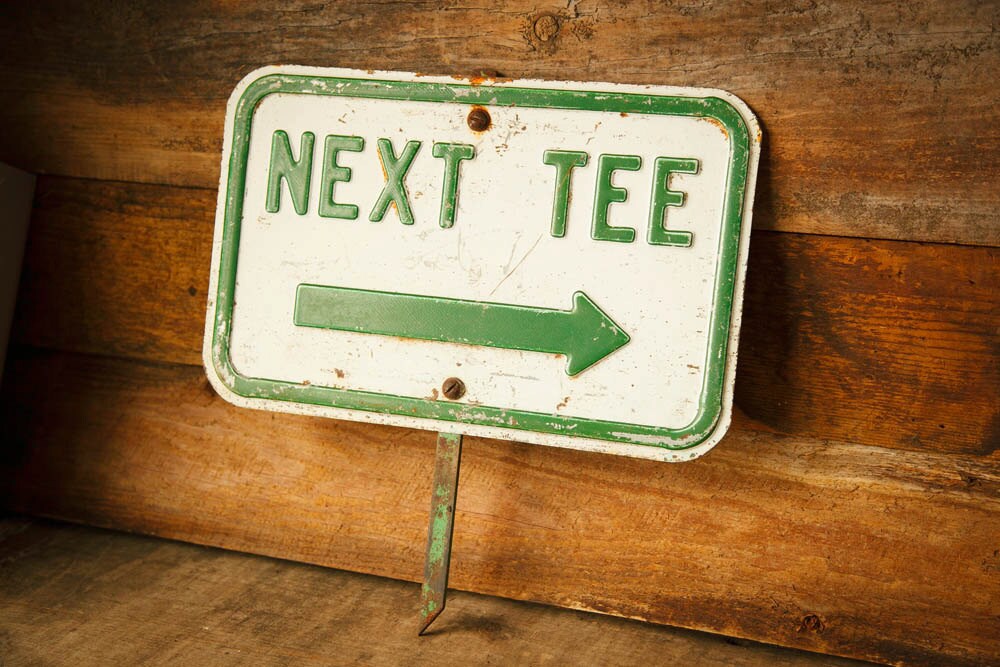 Vintage Golf Sign Next Tee 14x9 Stamped Metal by FoundAndFetched