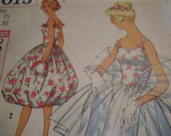 Vintage 1960's Simplicity 3015 Party Dress and Stole Sewing Pattern, Size 15, Bust 35
