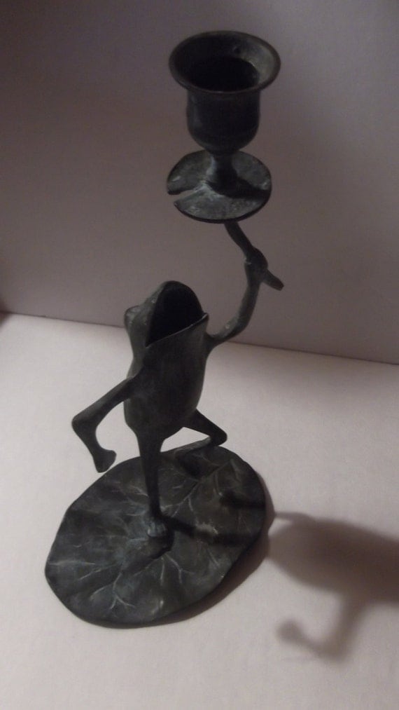 Vintage brass frog candle holder great patina great color