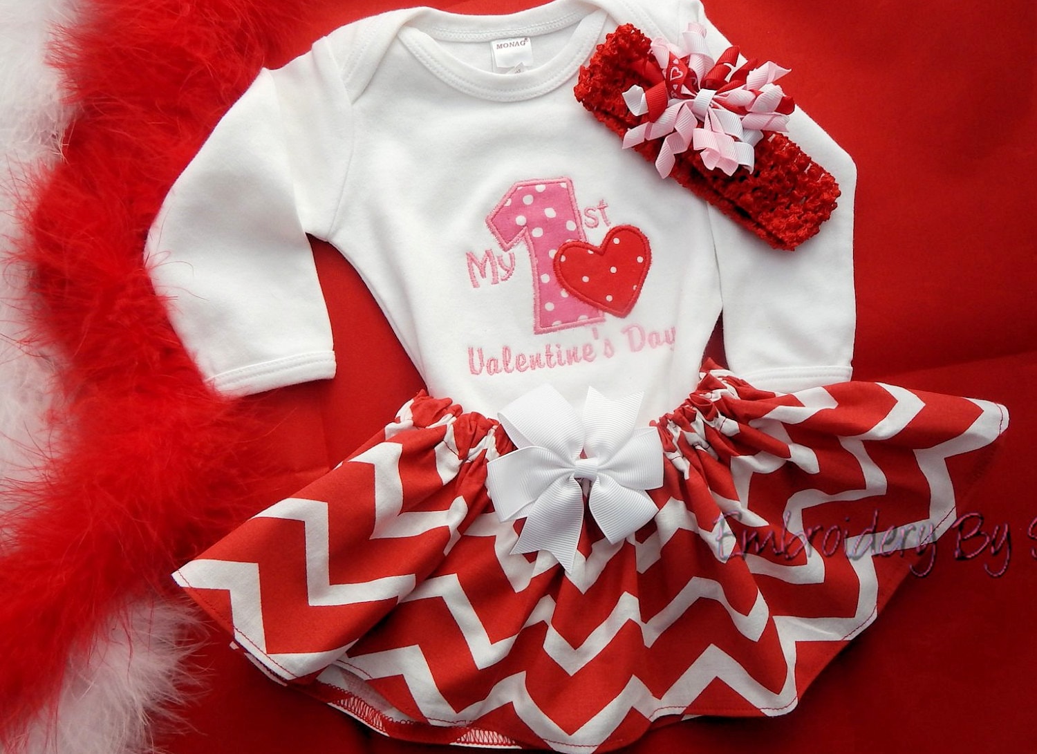 Baby Girl's first Valentine's Day Outfit by EmbroiderybySharon