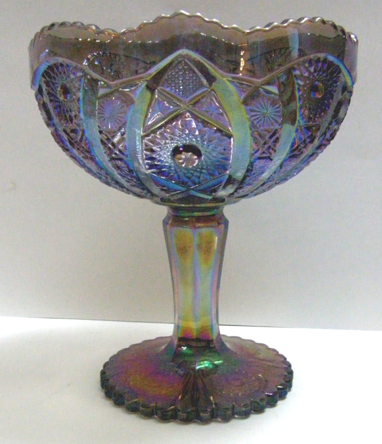 Imperial Glass Octagon Footed Large Compote in Iridescent