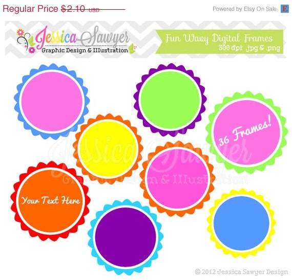 50% OFF- CLEARANCE, Wavy digital frames - rainbow digital frames - frame clip art - commercial use - personal use - invitation clip art - Il_570xn