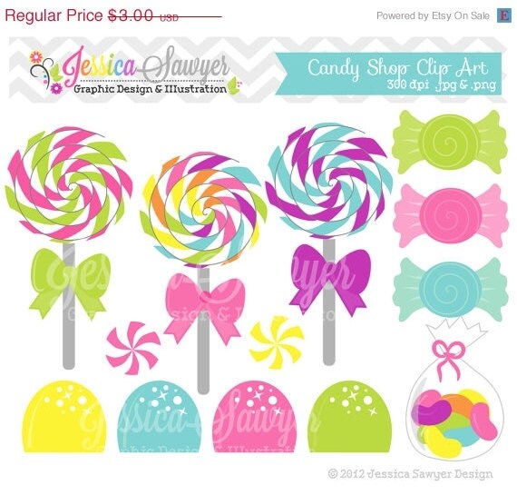 50% OFF- INSTANT DOWNLOAD, candy shop clip art - sweet treats graphics - lollipops and gumdrops - cards, stationary, invitation Il_570xn