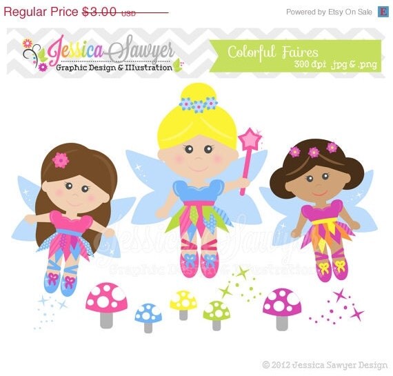 50% OFF - INSTANT DOWNLOAD, Colorful fairy clip art - fairies clipart - woodland graphic - commercial use - digital scrapbooking Il_570xn