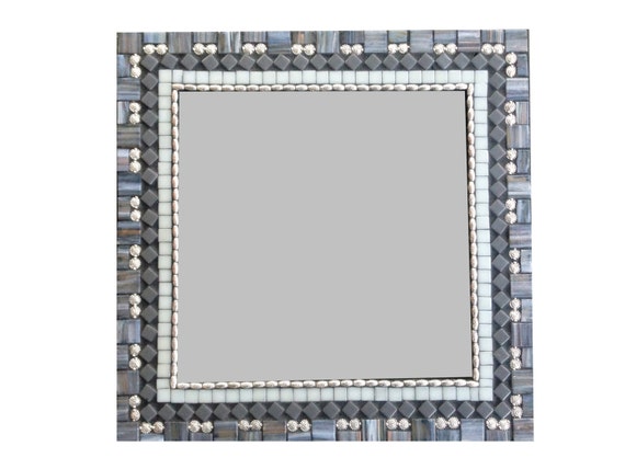 Square Gray and Silver Mosaic Wall Mirror 