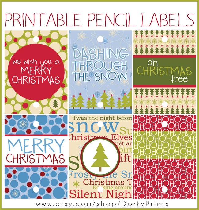 Christmas Printable Pencil Tags PDF Printable Party Supplies