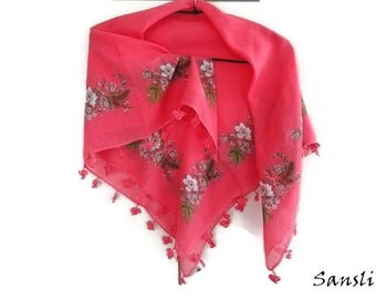 Womens accessories-womens shawl-floral scarf-cotton scarf-gift for woman-turkish crochet lace-traditional scarf-turkish oya-Amaranth scarf